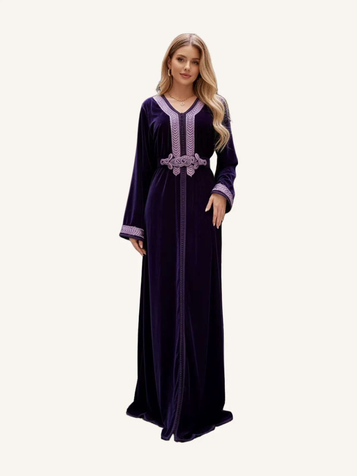 Handmade Embroidered Purple Velvet Kaftan