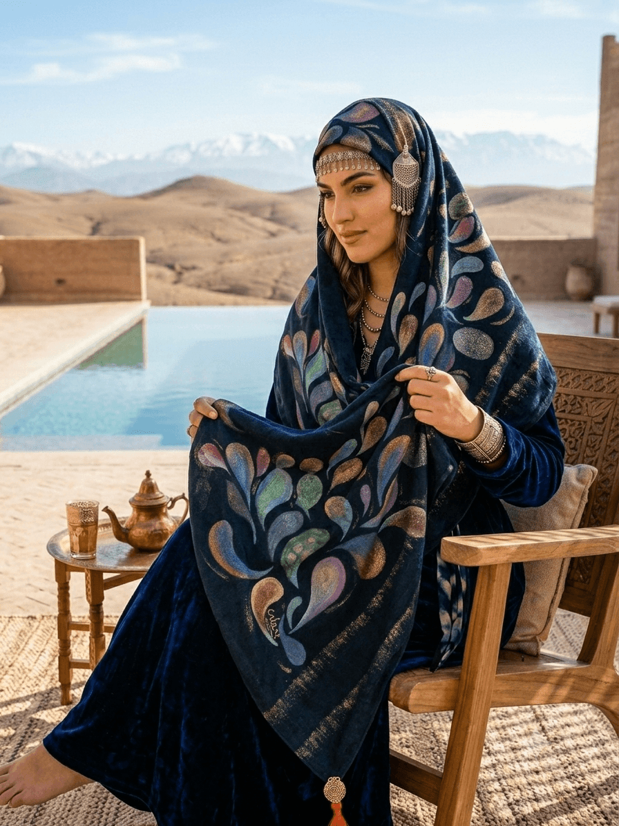 Exceptional Cashmere Scarf - Hand Painted & Traditional Scrunchies