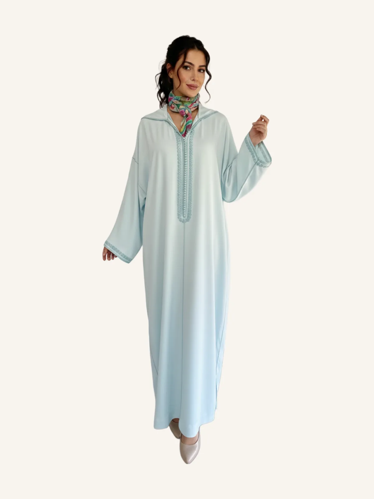 Sky Blue Silk Crepe Djellaba