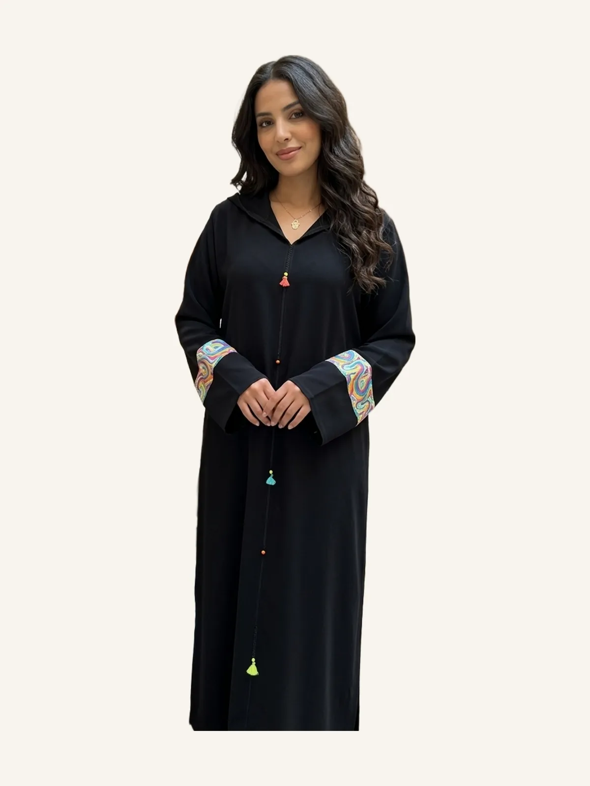 Embroidered Crepe Black Djellaba