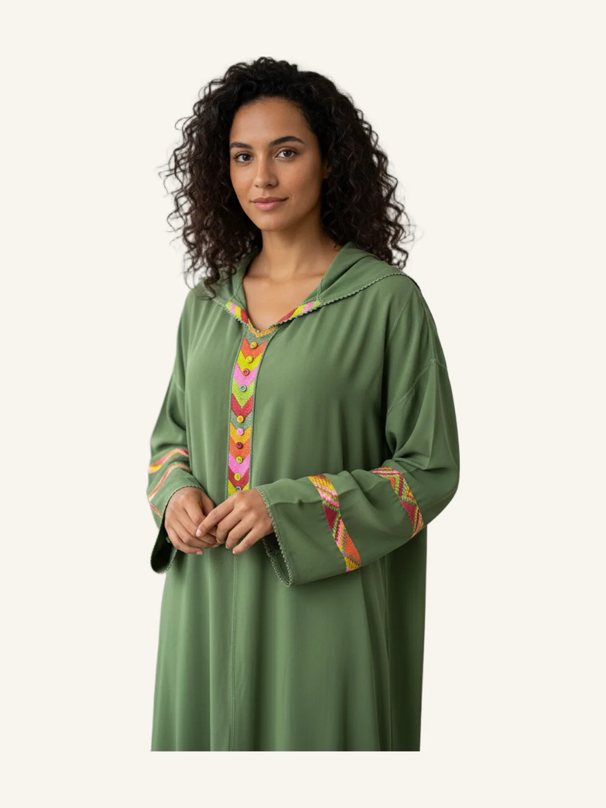 Olive Green Crepe Randa Djellaba