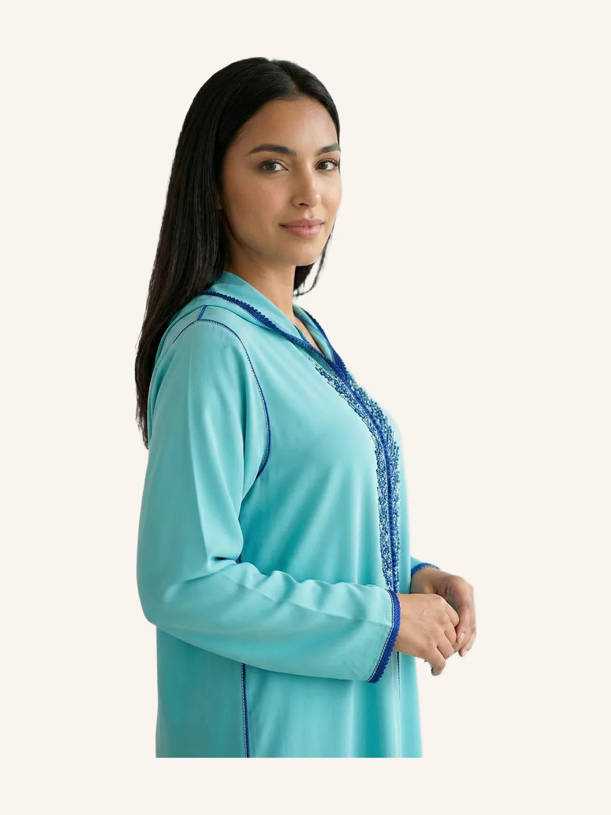 Turquoise Beaded Djellaba - 100% Handmade Embroidery & Beading