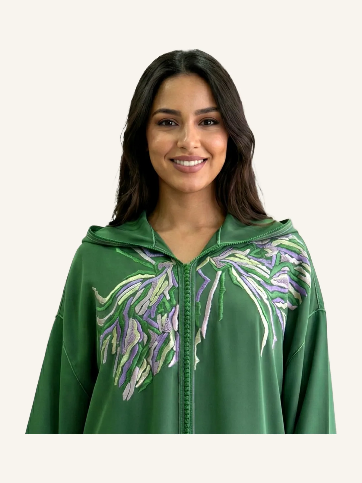 Green Embroidered Djellaba - M3alem Work 100% Handmade