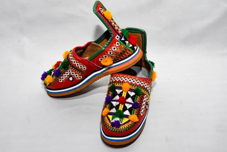 Idoukane from Tafraout - Traditional Red Leather Slippers with Pom Poms - Handmade