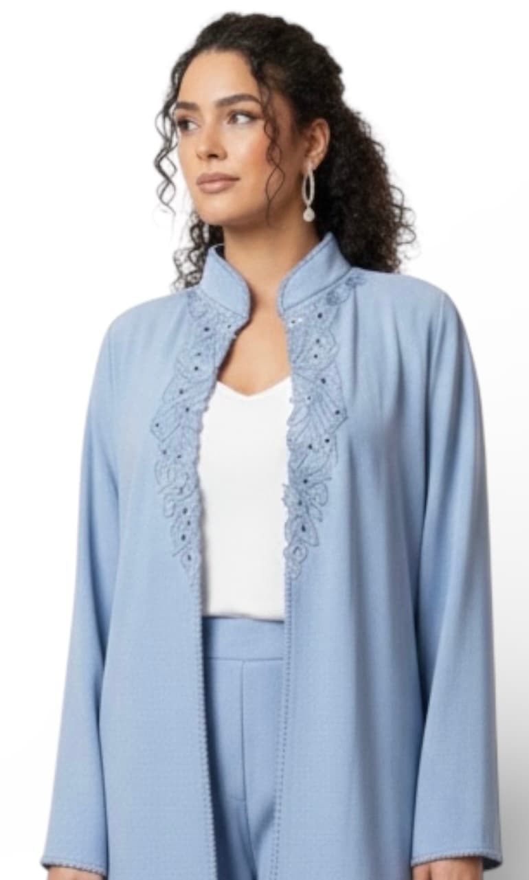 Sky Blue Cashmere Kimono with Embroidery