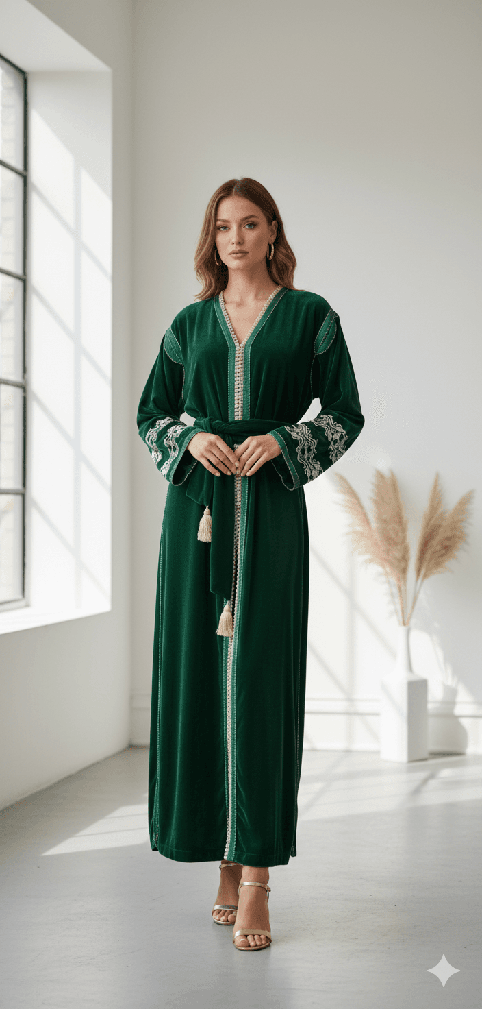 Green Velvet Kimono with Lining