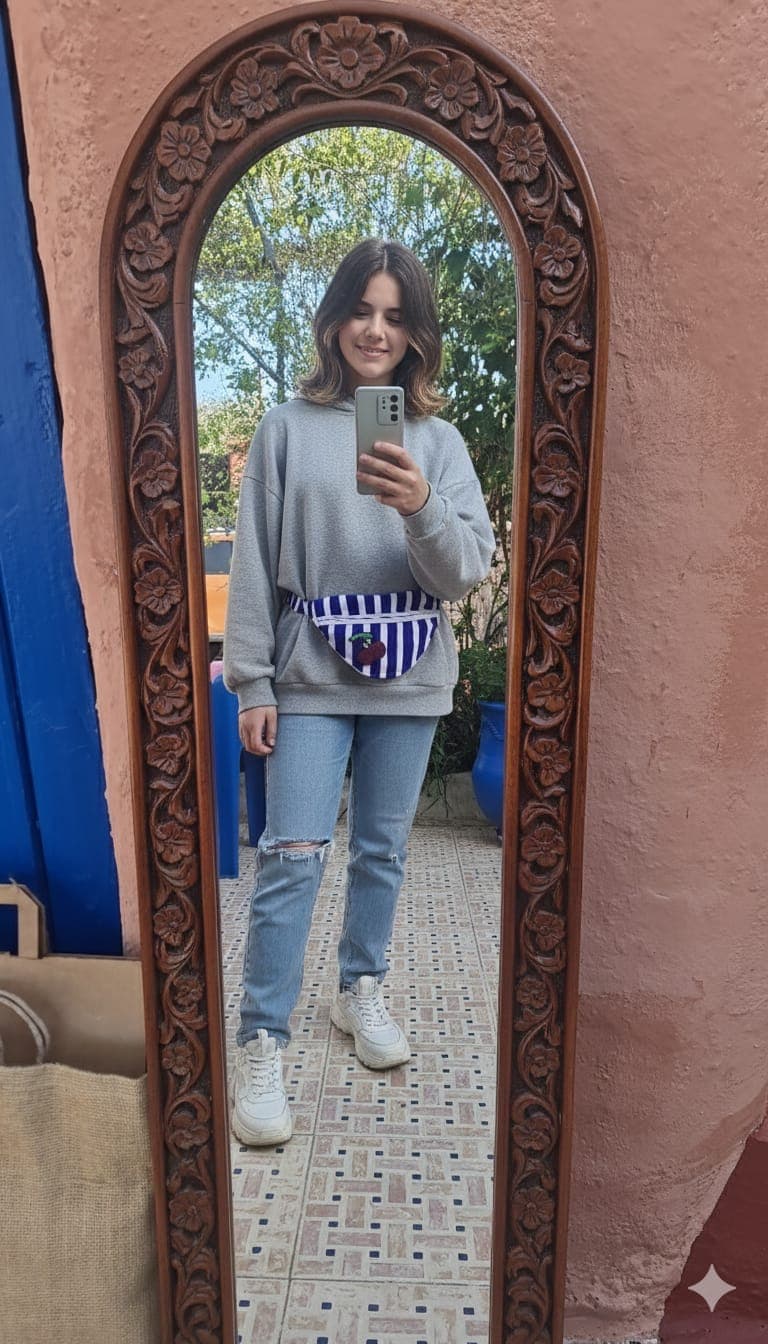 Medium Striped Blue White Fanny Pack