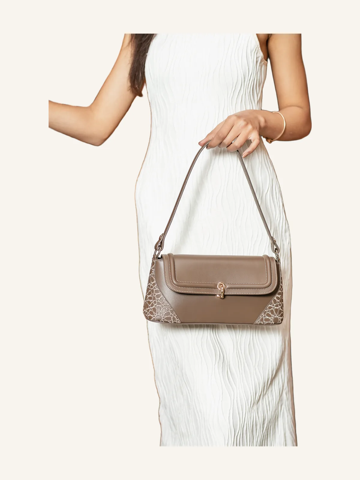 ZAYNA Leather Bag - Taupe