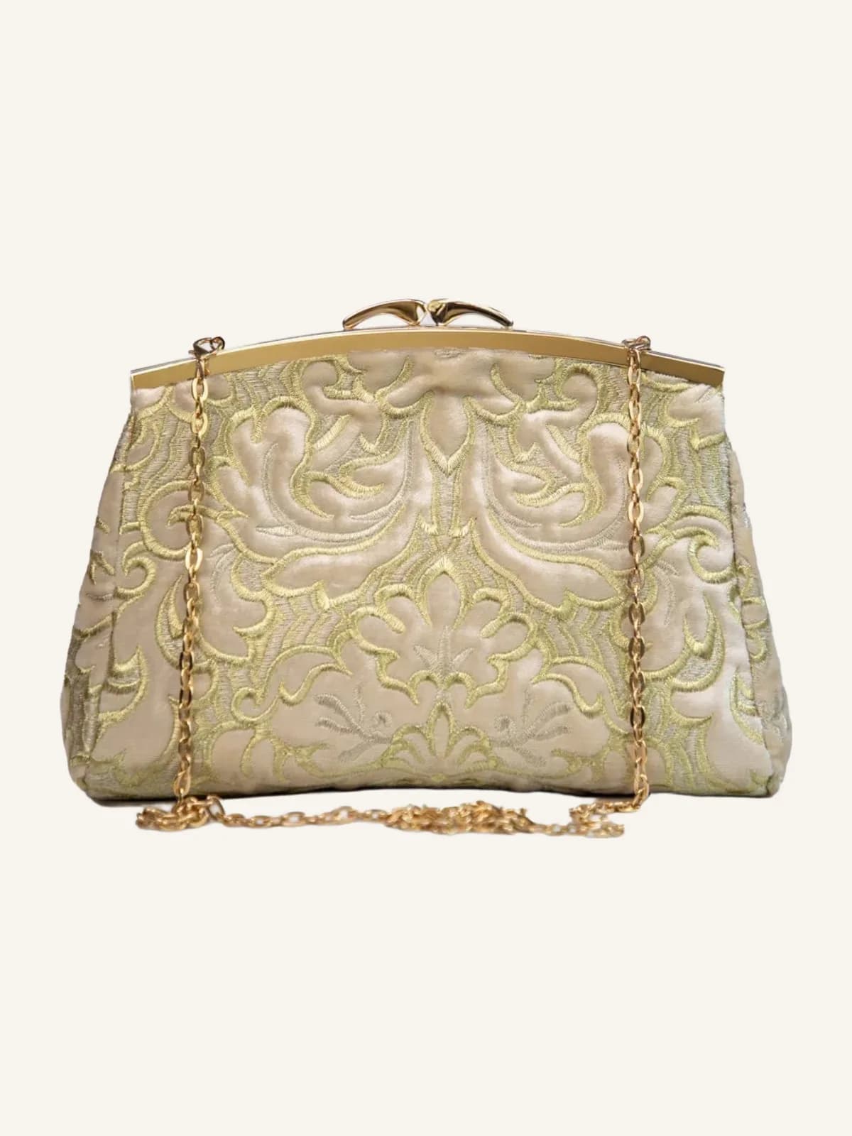 Z'man Bag - Beige Velvet Embroidered with Gold