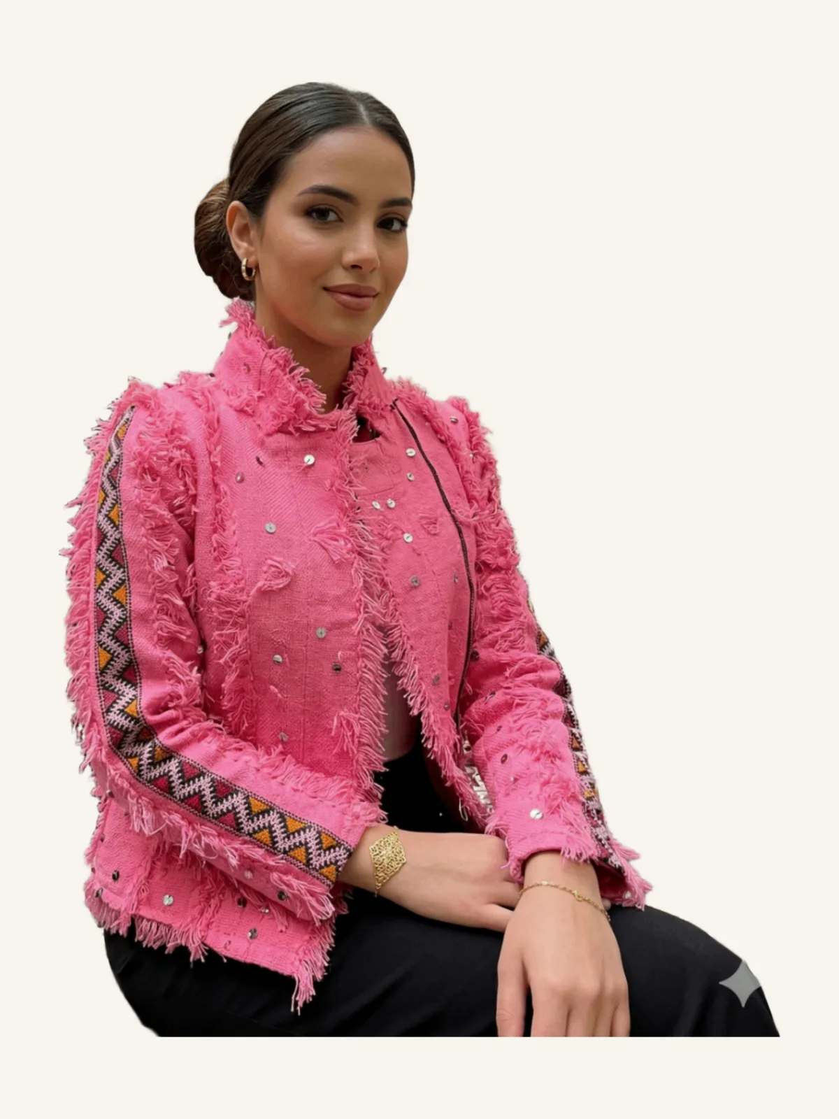 سترة "Pink Atlas" - قماش القطن الوردي الفوشيا والنسيج الحرفي